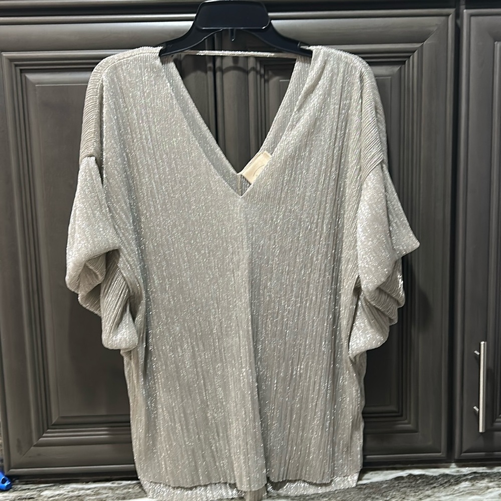 Anthropologie silver dressy blouse.